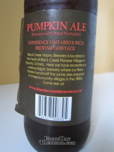 Black Creek Pumkin Ale back label